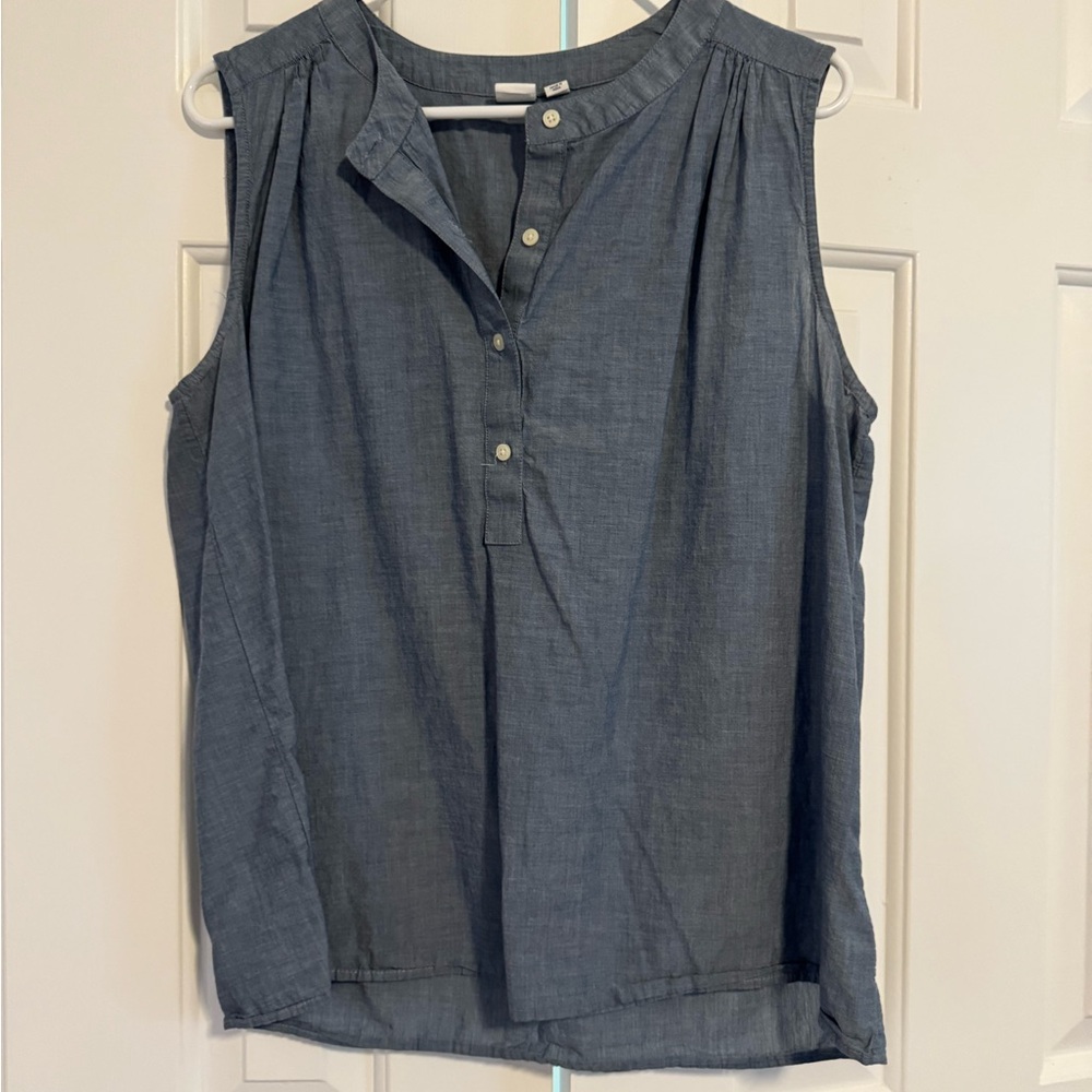 GAP Blue Sleeveless Blouse with Mandarin Collar